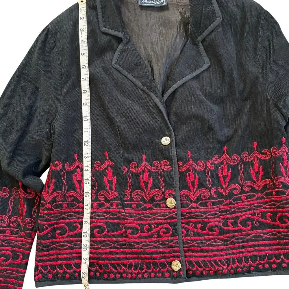 Nostalgia Red Embroidered Black Jacket Blazer By Designer Nostalgia Size L